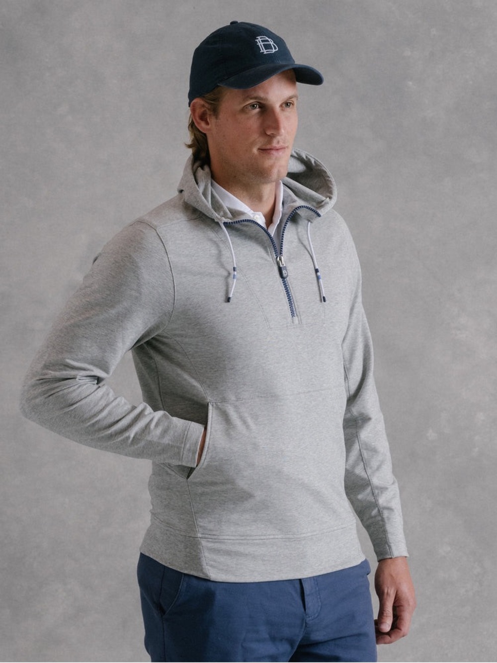 B. Draddy Proctor Cotton French Terry Quarter Zip Hoodie in Grey Heather Sz L